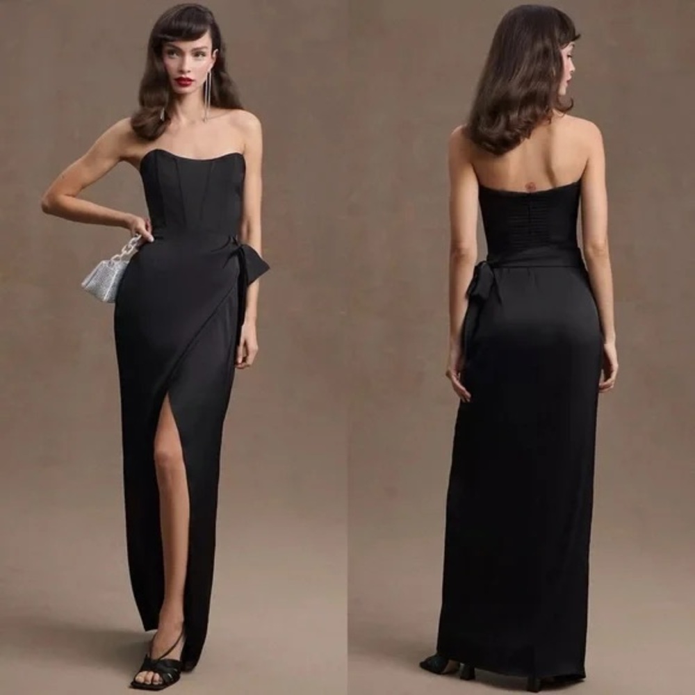 V Chapman June Corset Front‎ Slit Gown Strapless Size 12 Black